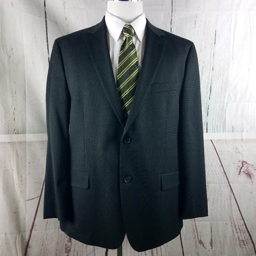 Izod 46R 2 Button Black Pinstripe Suit Blazer Jacket